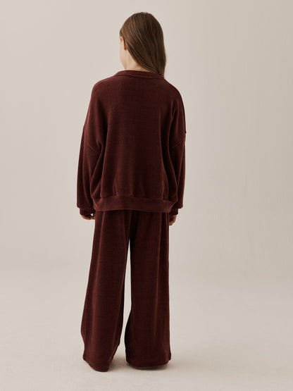 Burgundy Red Cord Long Sleeve and Wide Leg Set (3-16yrs) - image 3