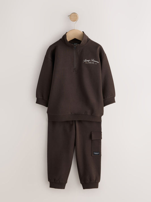 Chocolate Brown Half Zip Top and Joggers Set (3mths-7yrs) - image 1