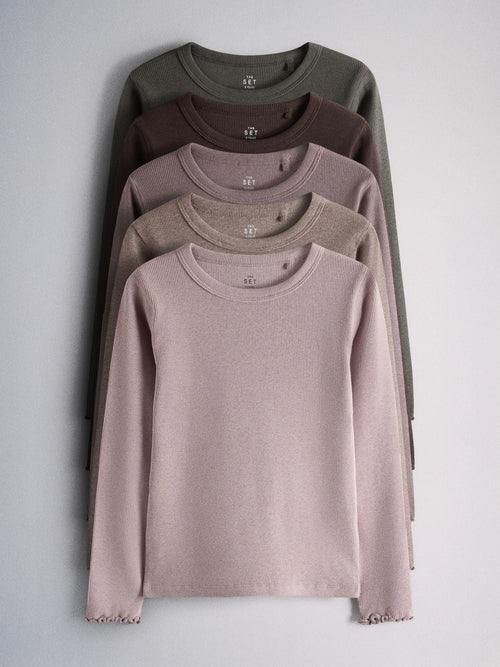 Dsiney Kidz - The Set 5 Pack Rib Jersey T-Shirts Pink/Purple/Chocolate Brown image 1