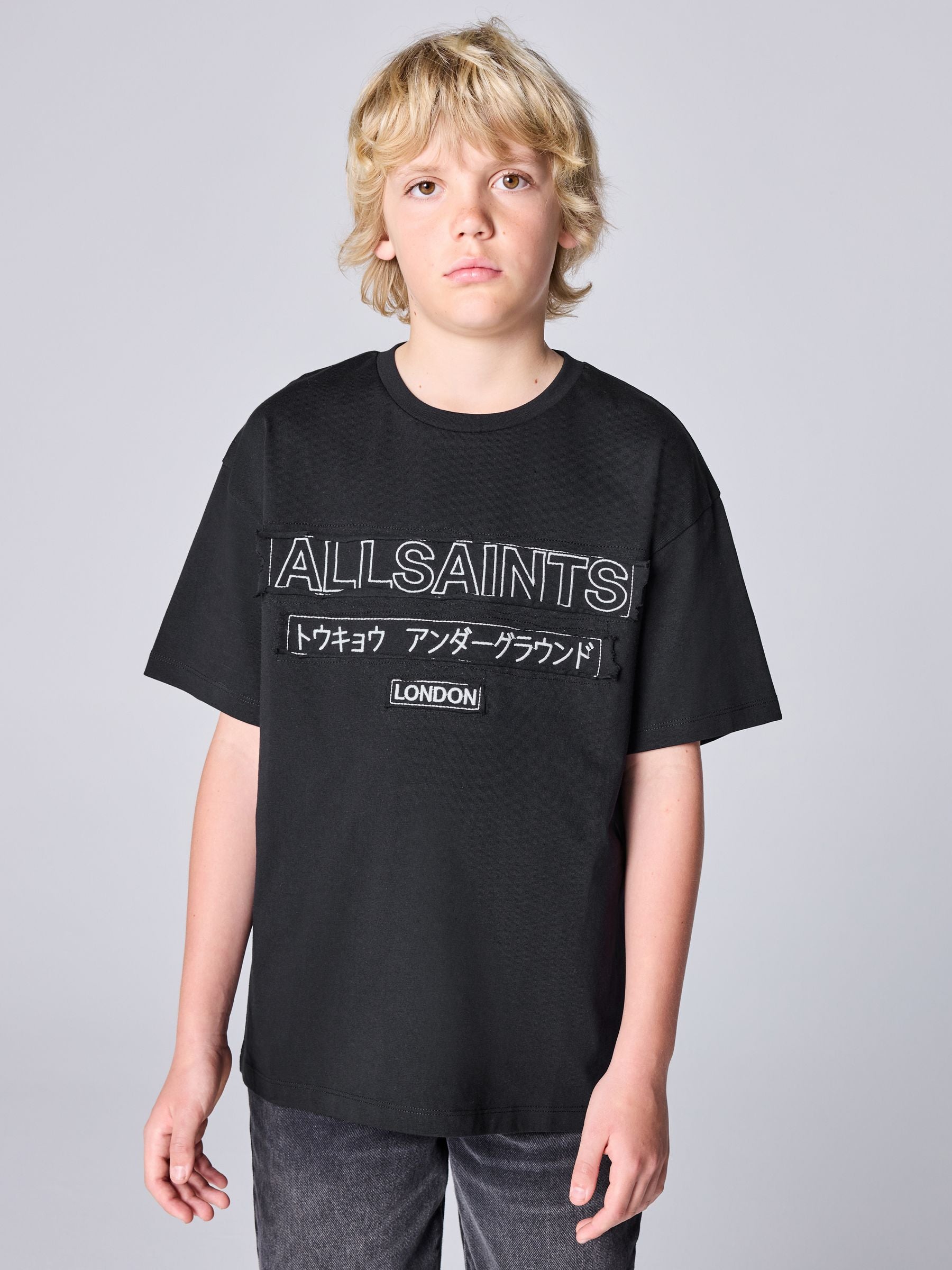 Dsiney Kidz - smALLSAINTS Black Oversized Underground Crew Cotton T-Shirt image 1
