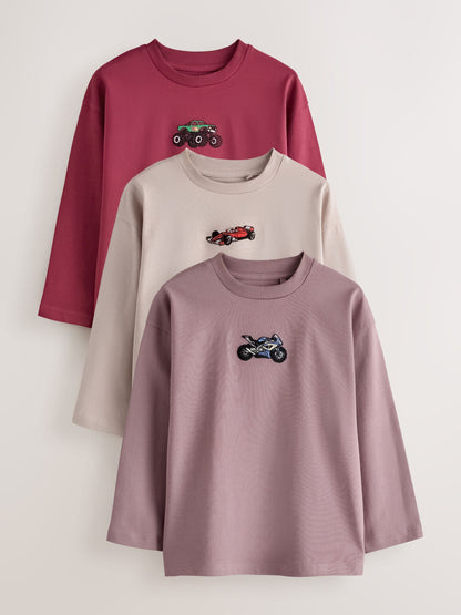 Dsiney Kidz - Vehicles Graphic Long Sleeve Relaxed Fit T-Shirts 3 Pack (3-16yrs) image 1