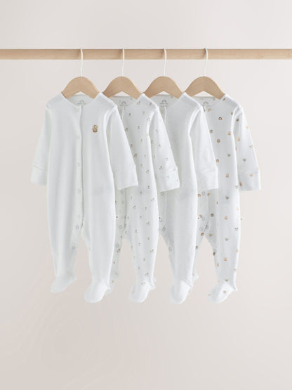 White Mini Safari Animals 4 Pack Baby Sleepsuits (0-2yrs) - image 1