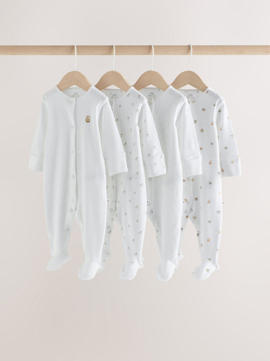 White Mini Safari Animals 4 Pack Baby Sleepsuits (0-2yrs) - image 1