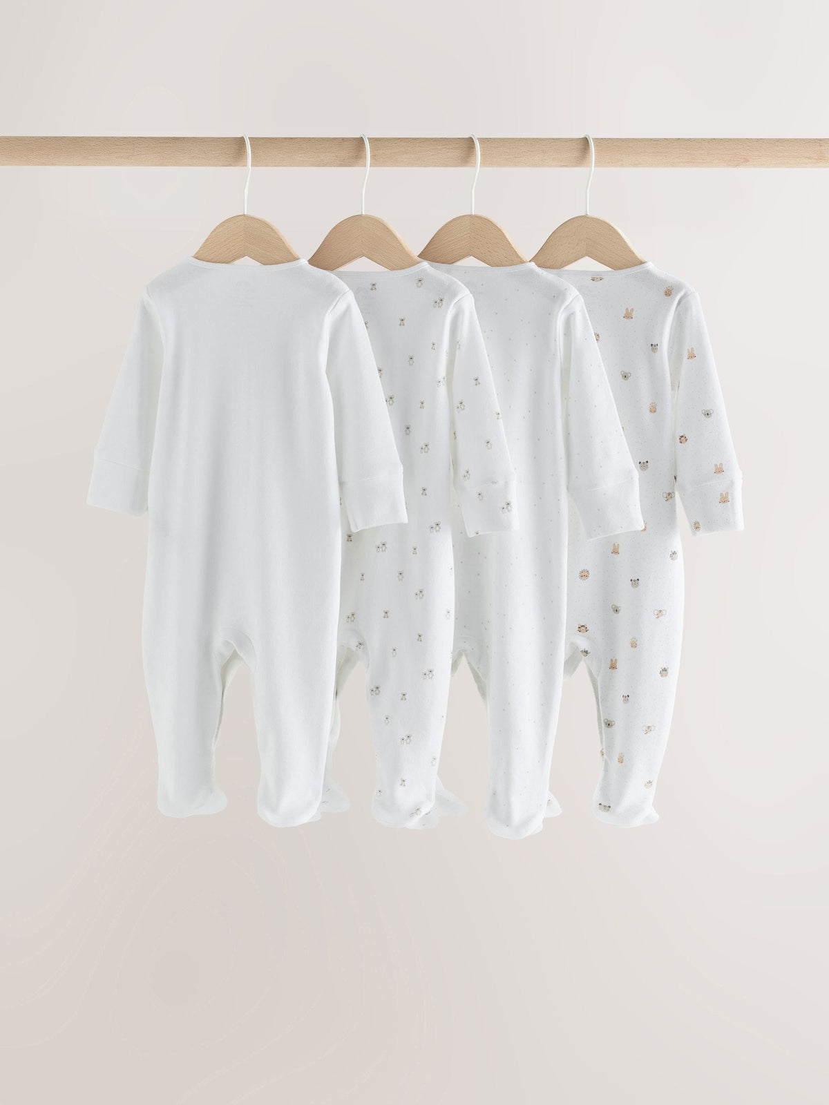 White Mini Safari Animals 4 Pack Baby Sleepsuits (0-2yrs) - image 6