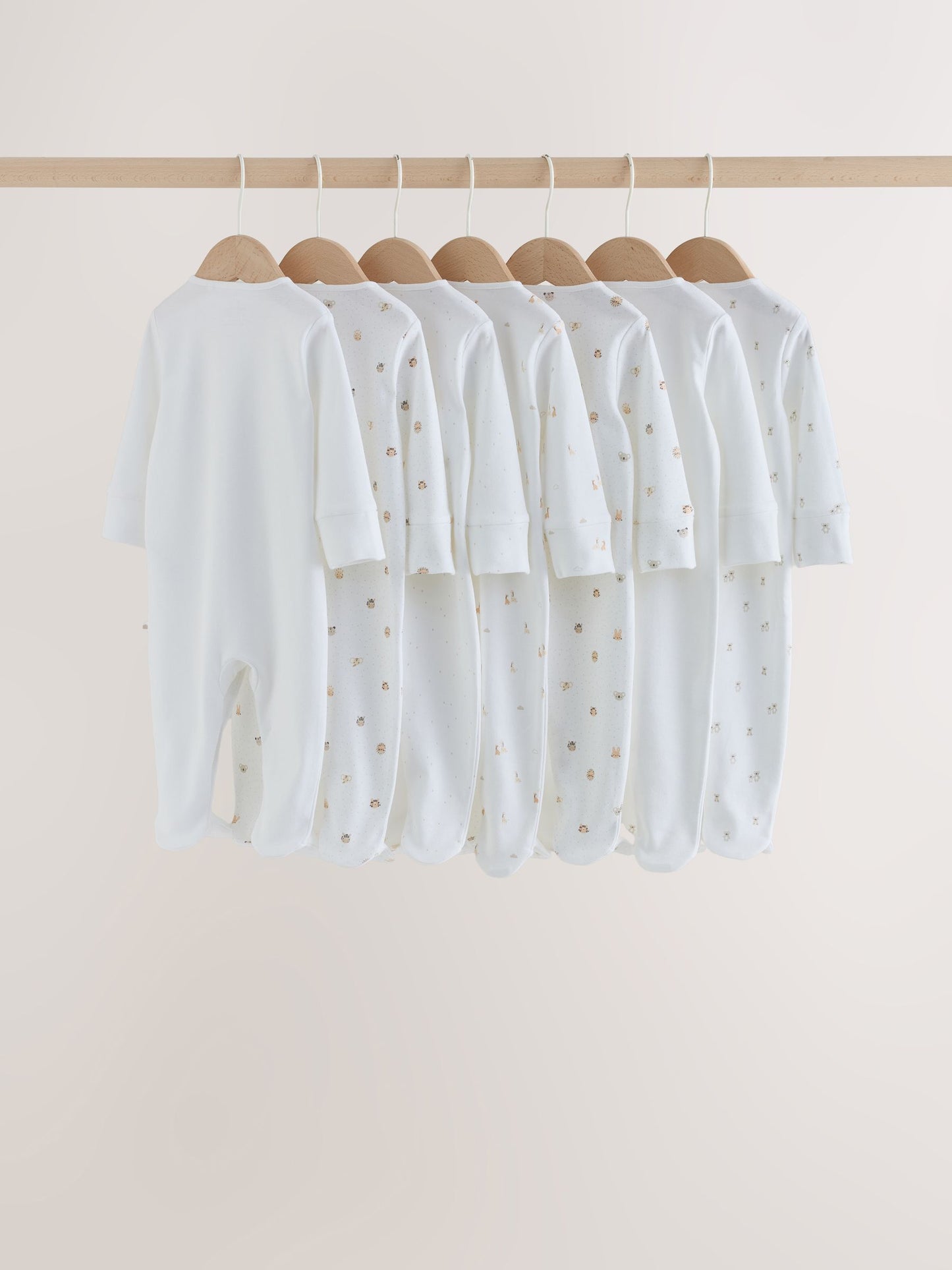 Dsiney Kidz - White Mini Safari Animals 7 Pack Baby Sleepsuits (0-2yrs) image 2