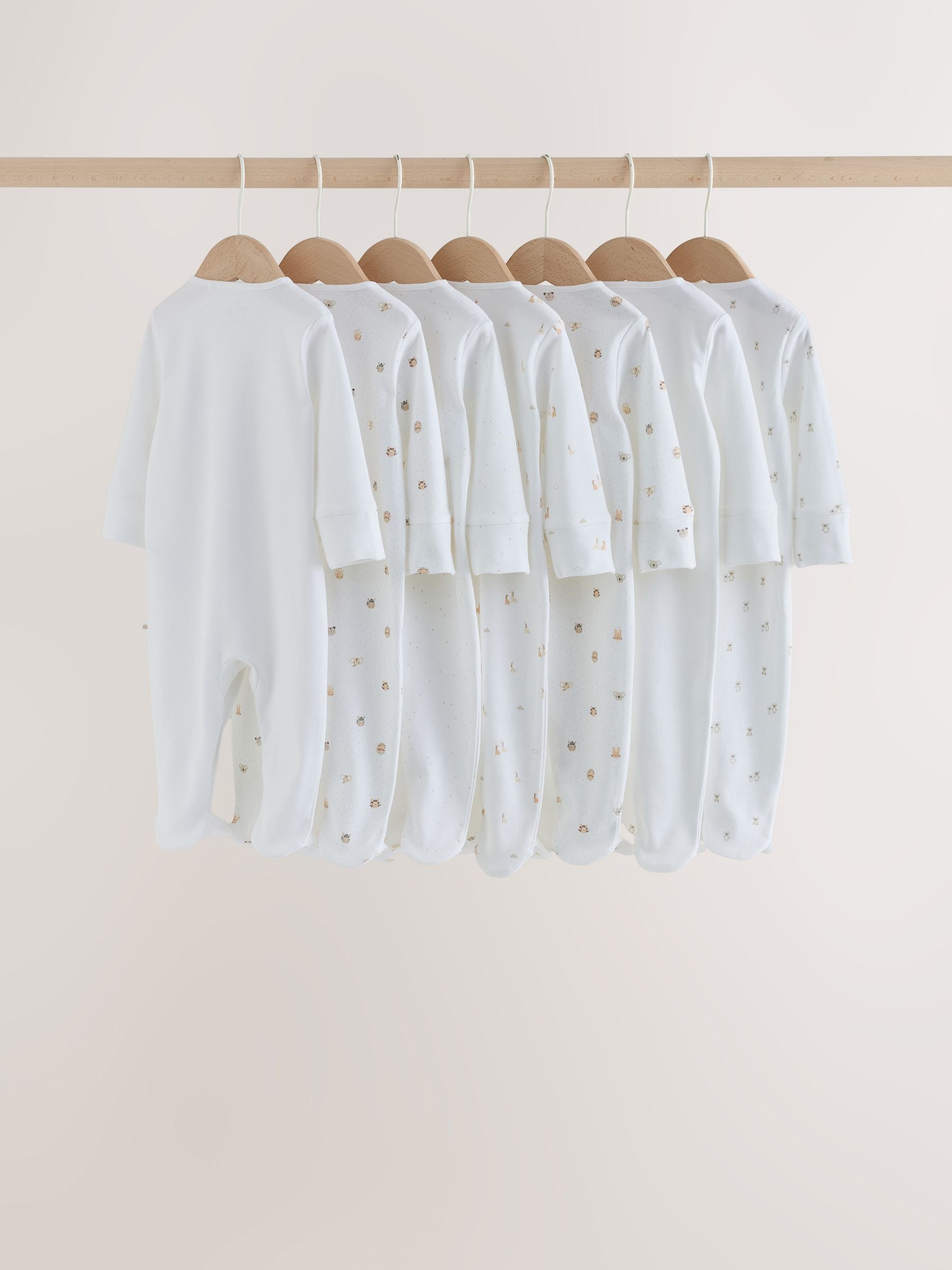 Dsiney Kidz - White Mini Safari Animals 7 Pack Baby Sleepsuits (0-2yrs) image 2