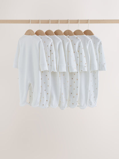 Dsiney Kidz - White Mini Safari Animals 7 Pack Baby Sleepsuits (0-2yrs) image 2