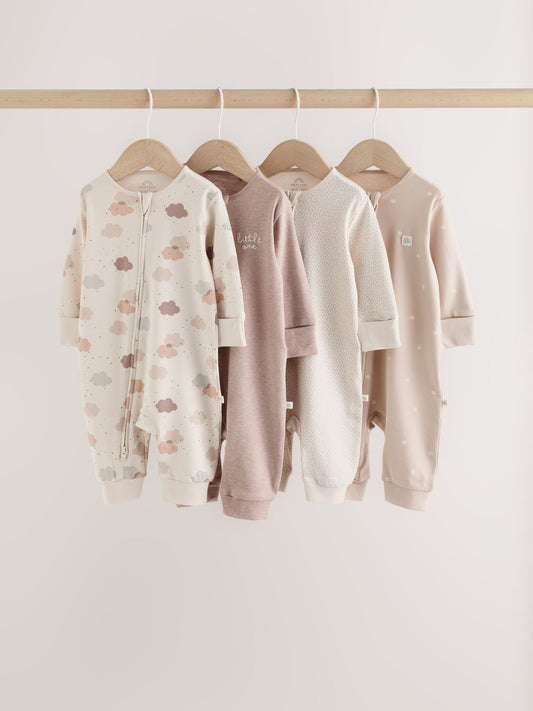 Neutral Cloud Two Way Zip Sleepsuits 4 Pack (0mths-3yrs) - image 1