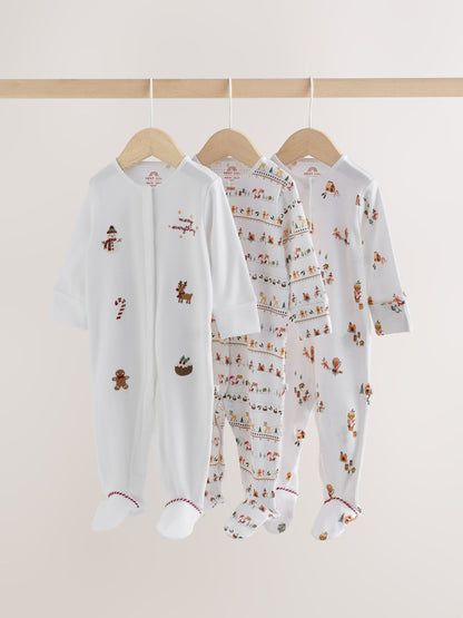 White Baby Christmas Sleepsuits 3 Pack (0mths-2yrs) - image 1