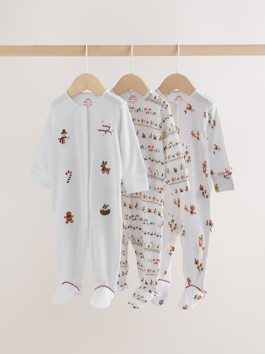 White Baby Christmas Sleepsuits 3 Pack (0mths-2yrs) - image 1