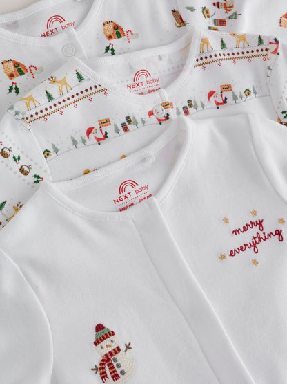 White Baby Christmas Sleepsuits 3 Pack (0mths-2yrs) - image 11