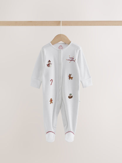 White Baby Christmas Sleepsuits 3 Pack (0mths-2yrs) - image 7
