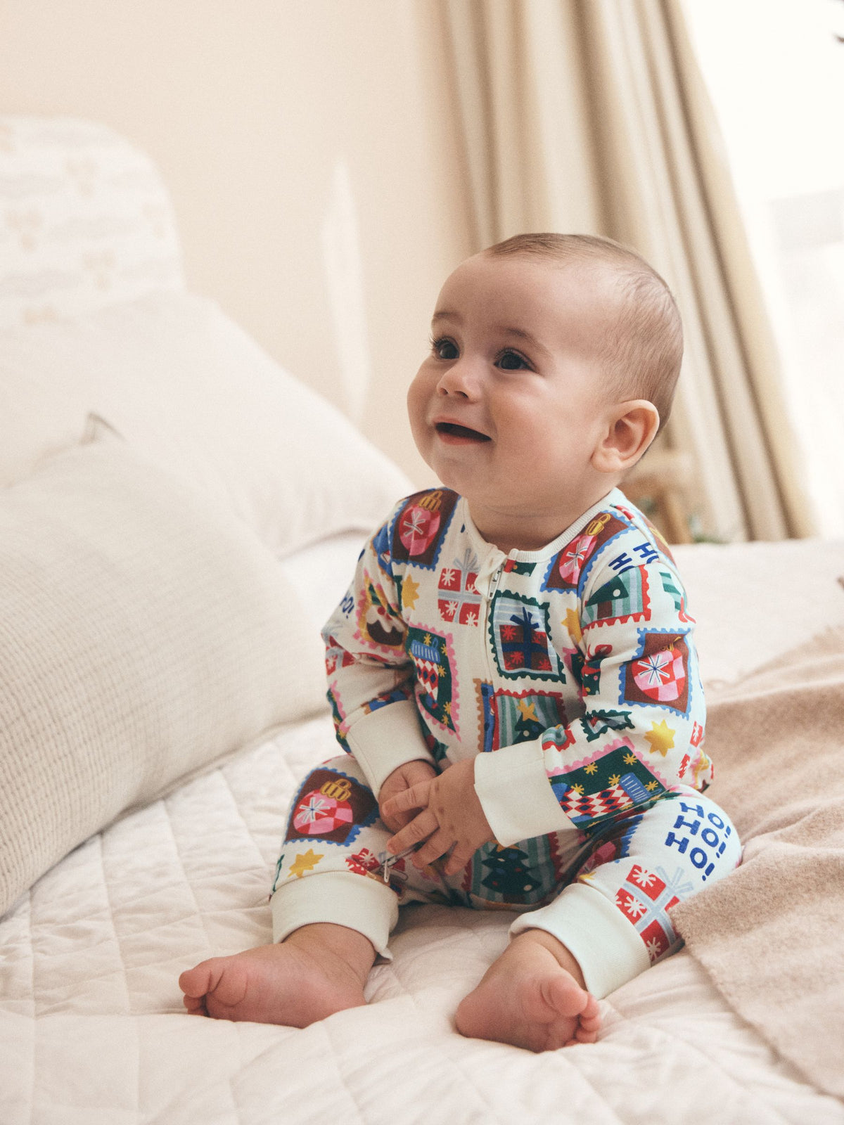 Ecru Stamps Christmas Two Way Zip Baby Sleepsuit (0mths-2yrs) - image 1