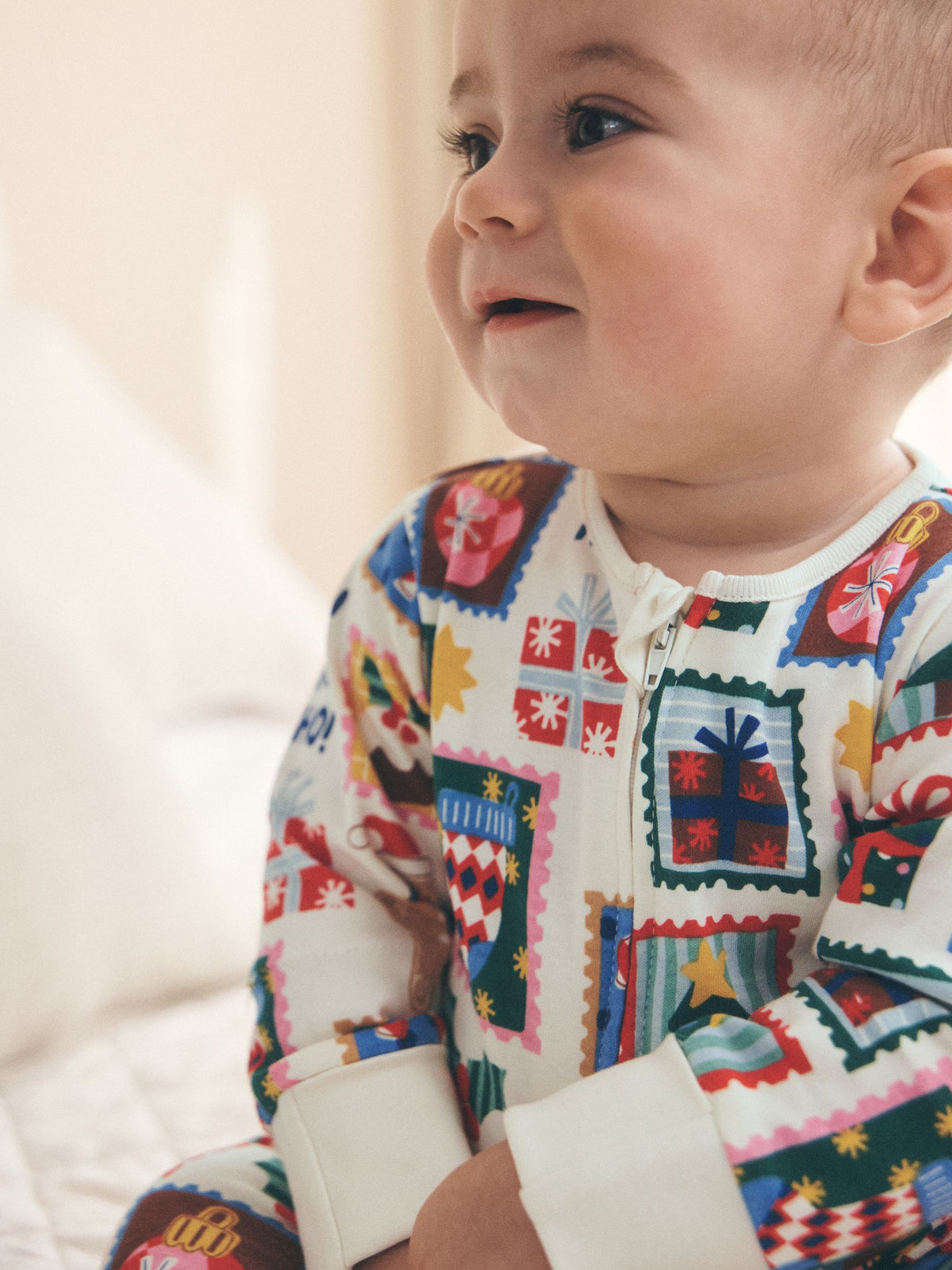 Ecru Stamps Christmas Two Way Zip Baby Sleepsuit (0mths-2yrs) - image 3