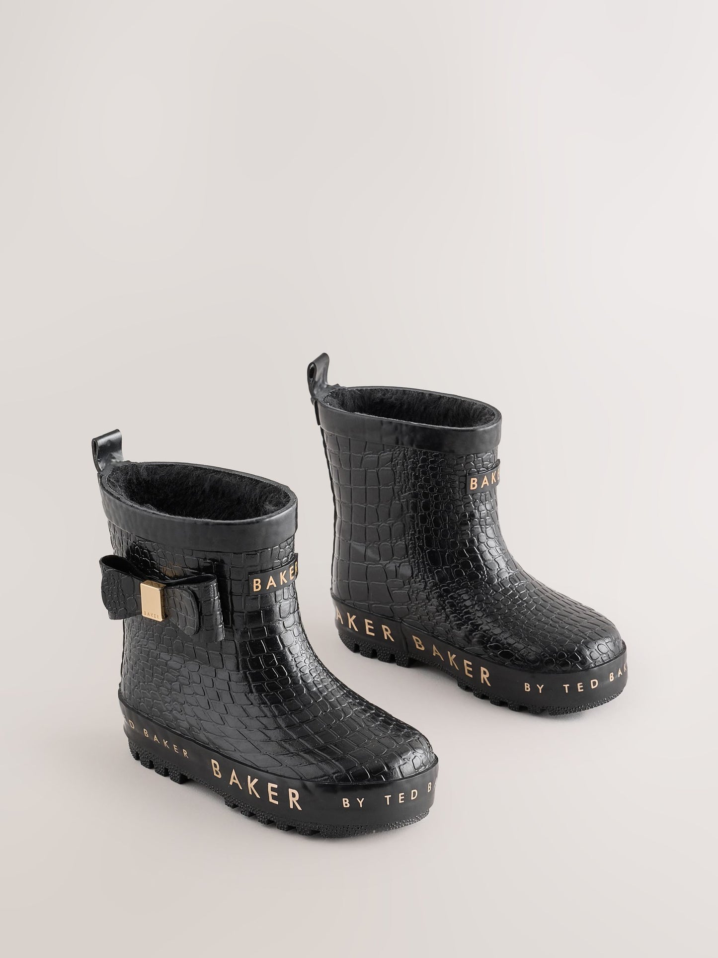 Baker by Ted Baker Faux Fur Lined Croc Welly Boots with Bow image 1