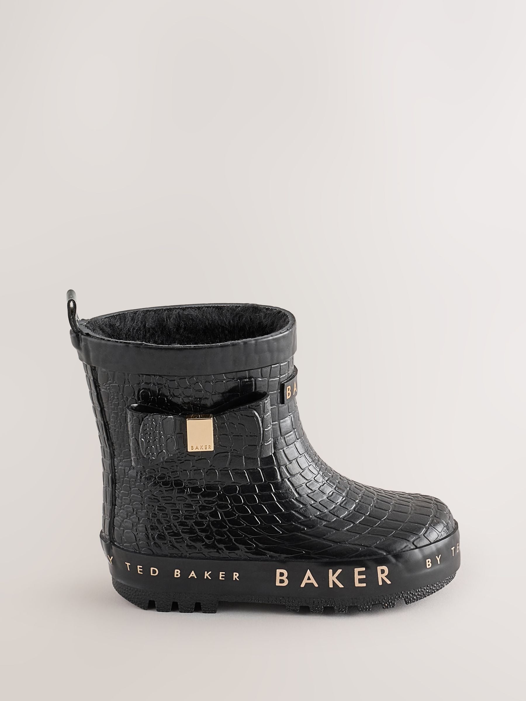 Baker by Ted Baker Faux Fur Lined Croc Welly Boots with Bow image 2