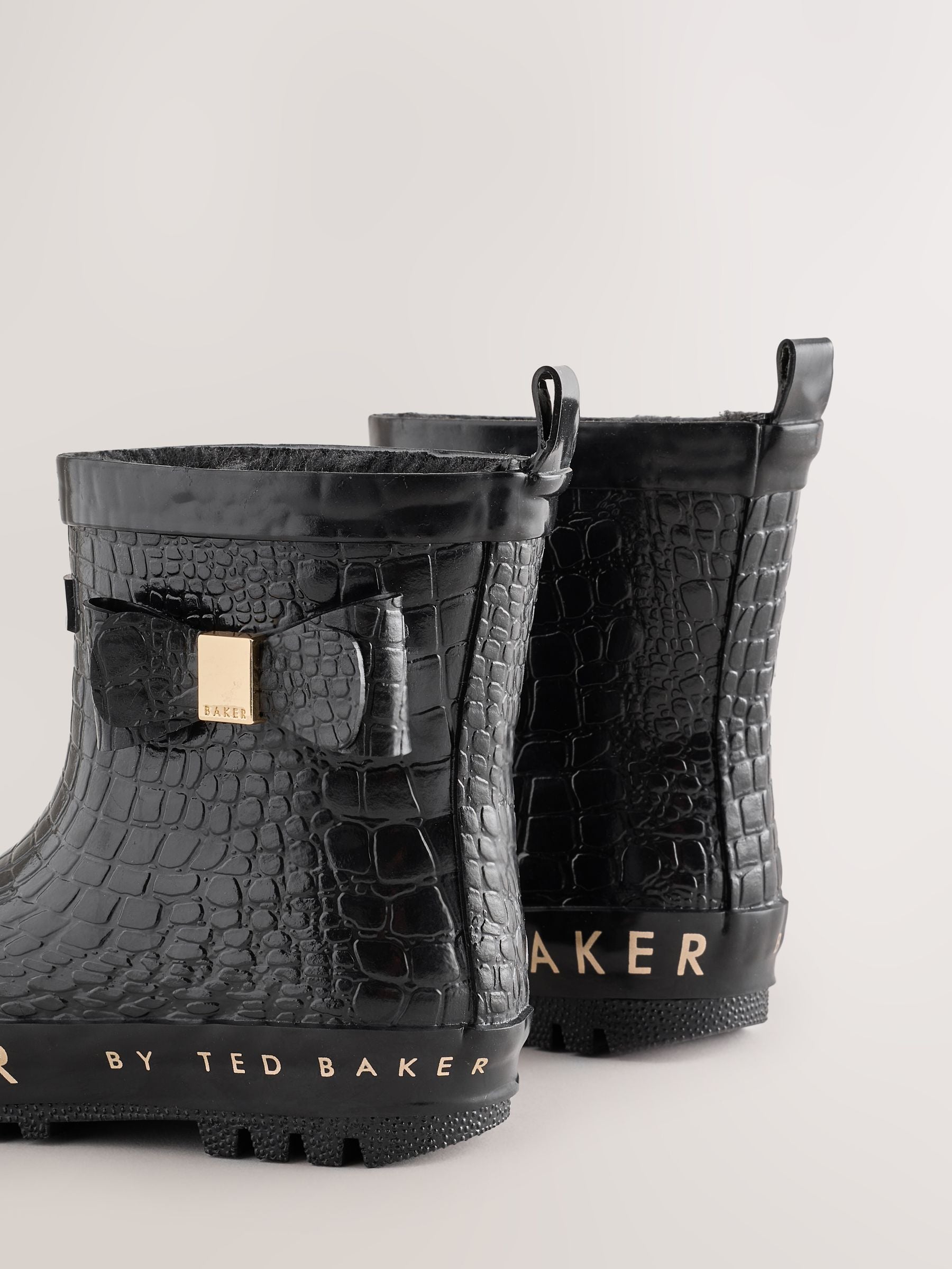 Baker by Ted Baker Faux Fur Lined Croc Welly Boots with Bow image 3