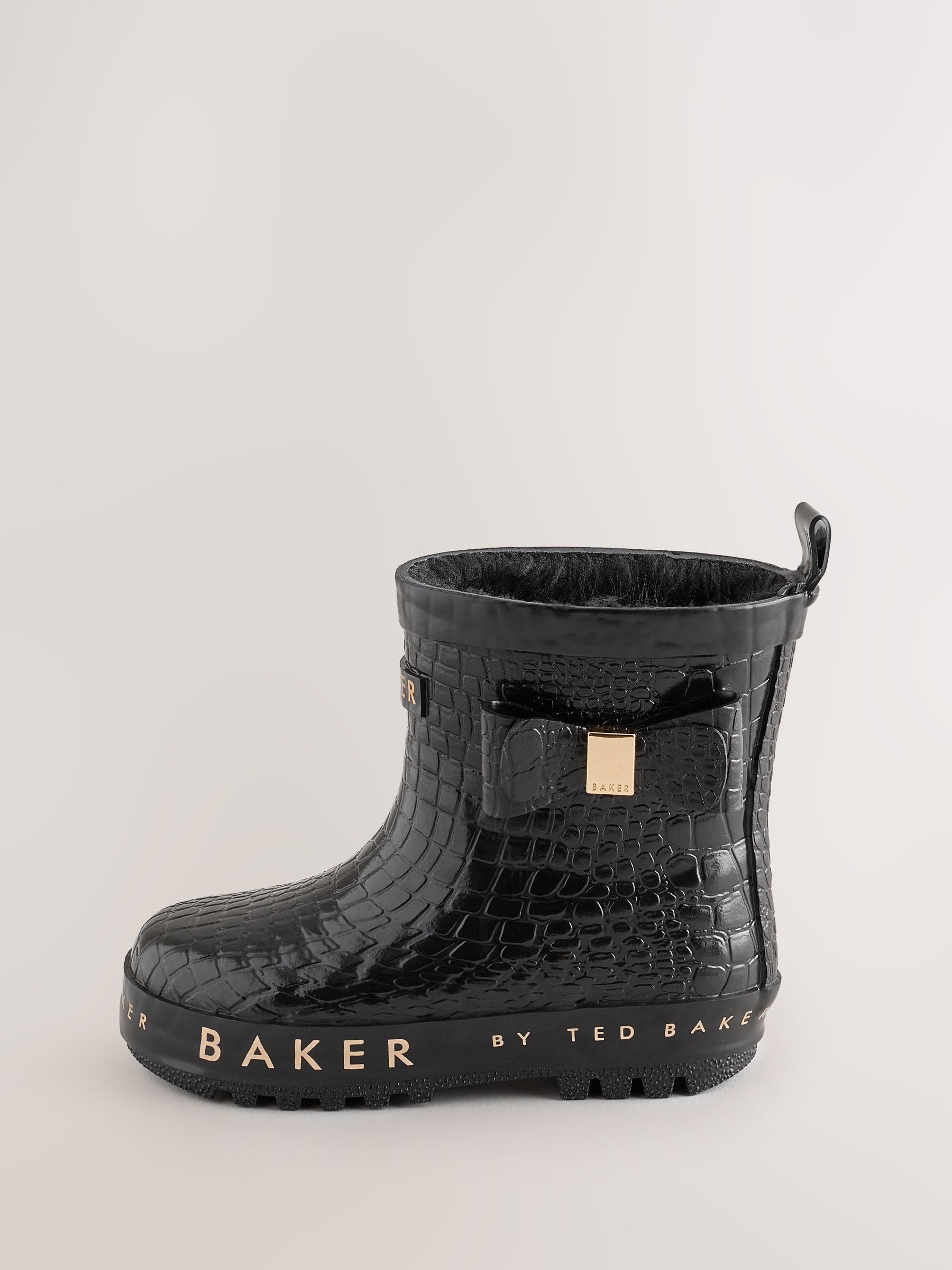 Baker by Ted Baker Faux Fur Lined Croc Welly Boots with Bow image 6