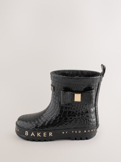 Baker by Ted Baker Faux Fur Lined Croc Welly Boots with Bow image 6