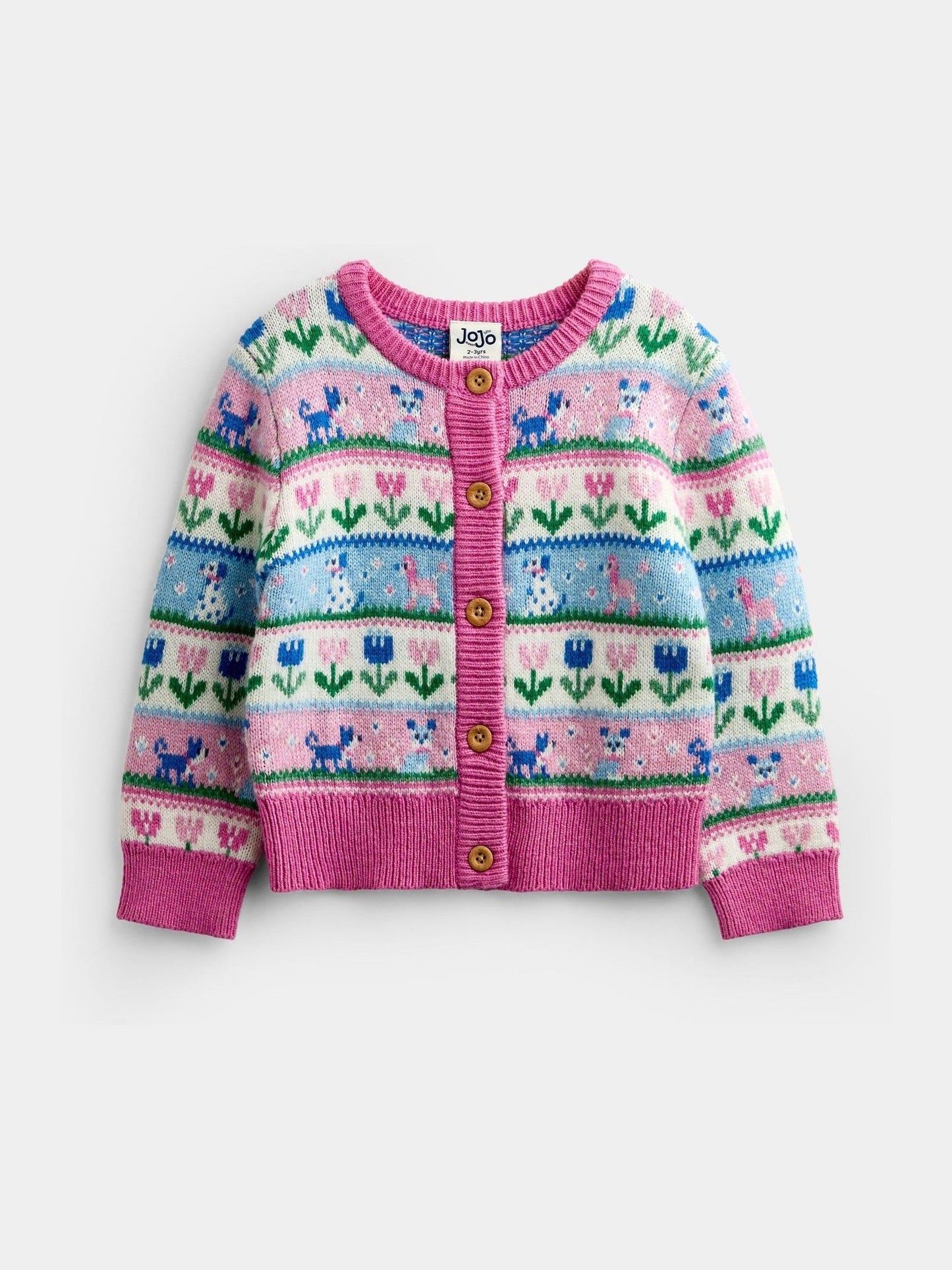 Dsiney Kidz - Jojo Maman Bébé Pink Cats & Dogs Fairisle Cardigan image 1