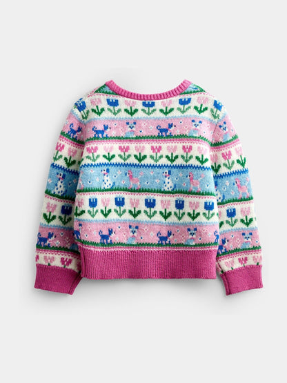 Dsiney Kidz - Jojo Maman Bébé Pink Cats & Dogs Fairisle Cardigan image 2