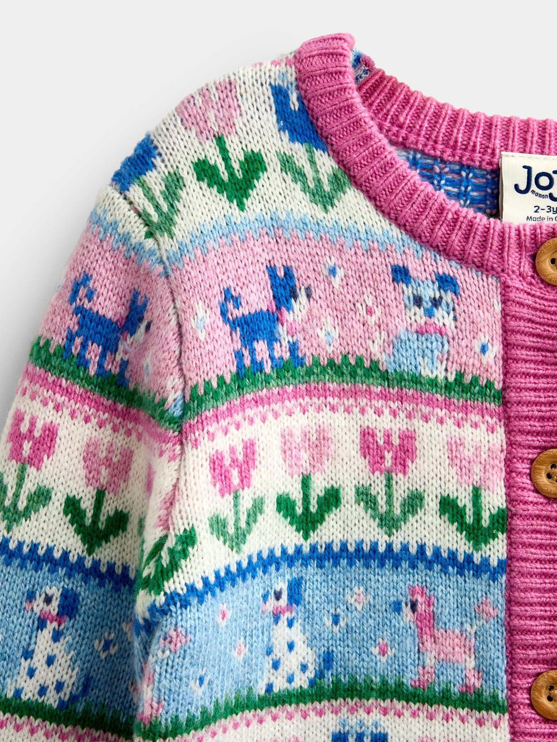 Dsiney Kidz - Jojo Maman Bébé Pink Cats & Dogs Fairisle Cardigan image 3
