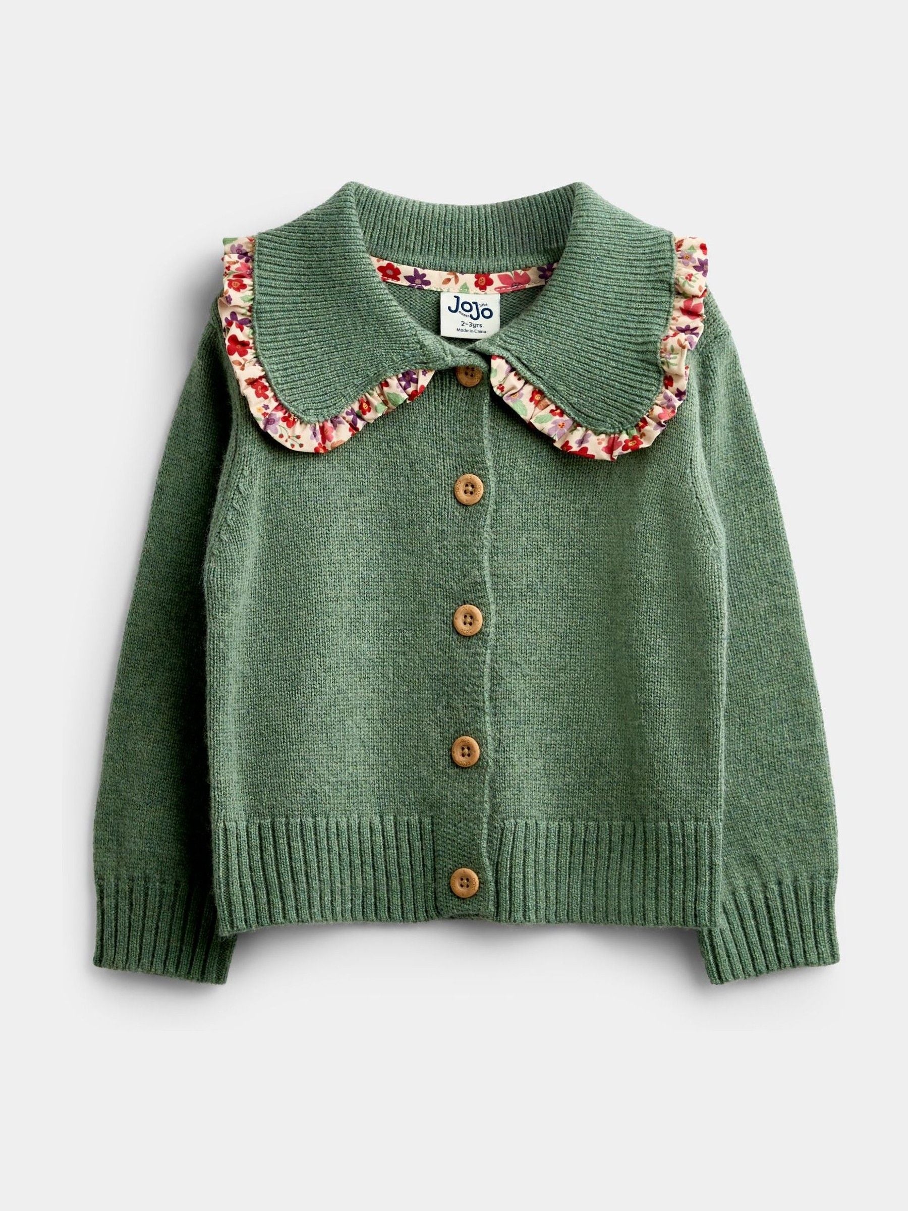 Dsiney Kidz - Jojo Maman Bébé Sage Green Floral Frill Collar Cardigan image 1