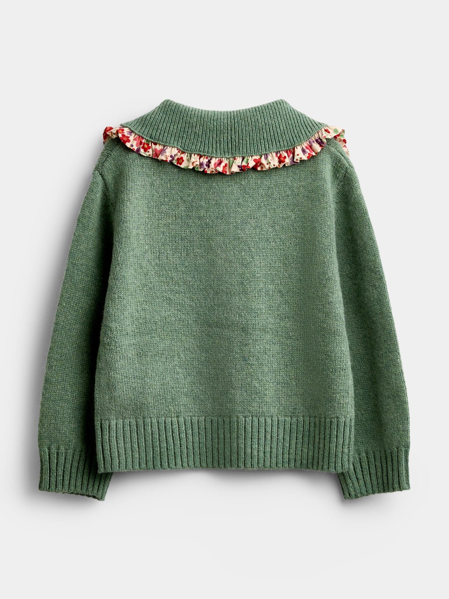 Dsiney Kidz - Jojo Maman Bébé Sage Green Floral Frill Collar Cardigan image 2