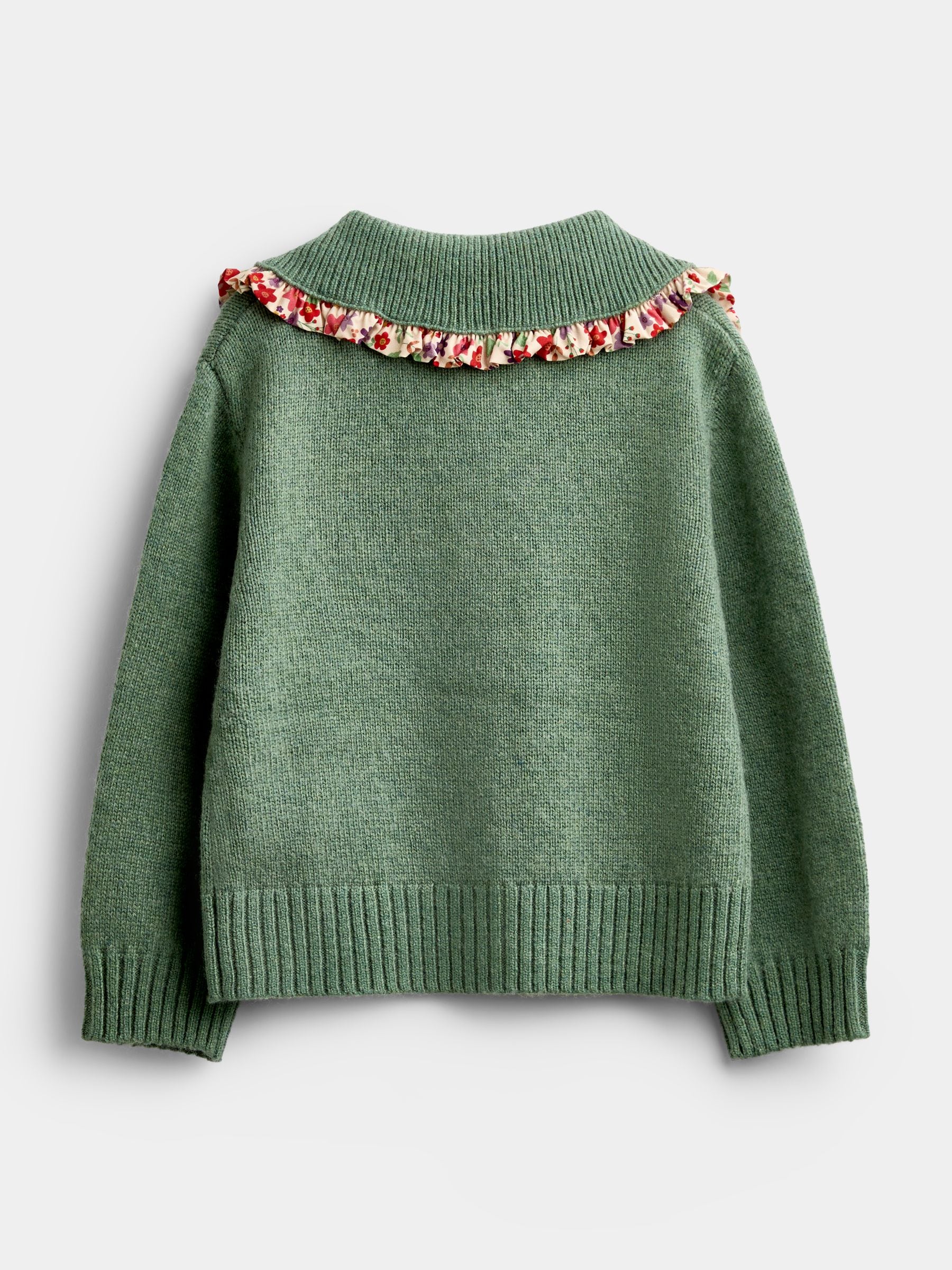 Dsiney Kidz - Jojo Maman Bébé Sage Green Floral Frill Collar Cardigan image 2