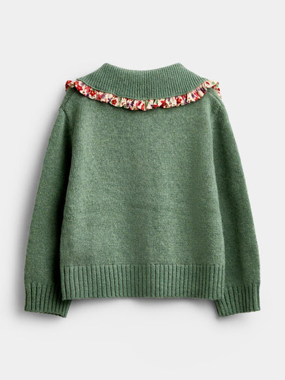 Dsiney Kidz - Jojo Maman Bébé Sage Green Floral Frill Collar Cardigan image 2