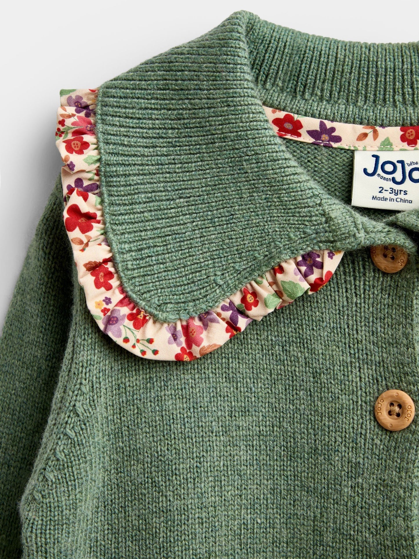 Dsiney Kidz - Jojo Maman Bébé Sage Green Floral Frill Collar Cardigan image 3