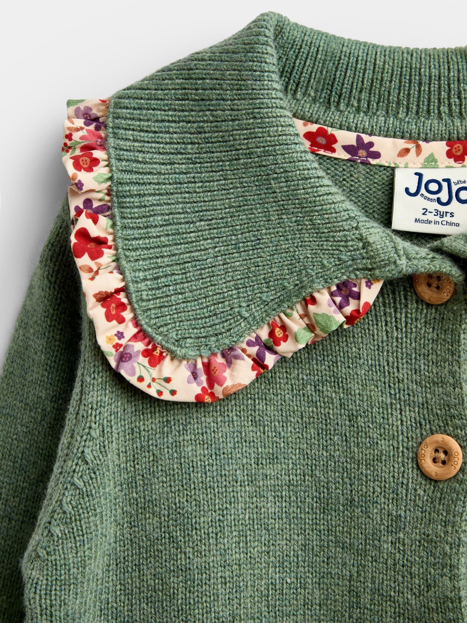 Dsiney Kidz - Jojo Maman Bébé Sage Green Floral Frill Collar Cardigan image 3