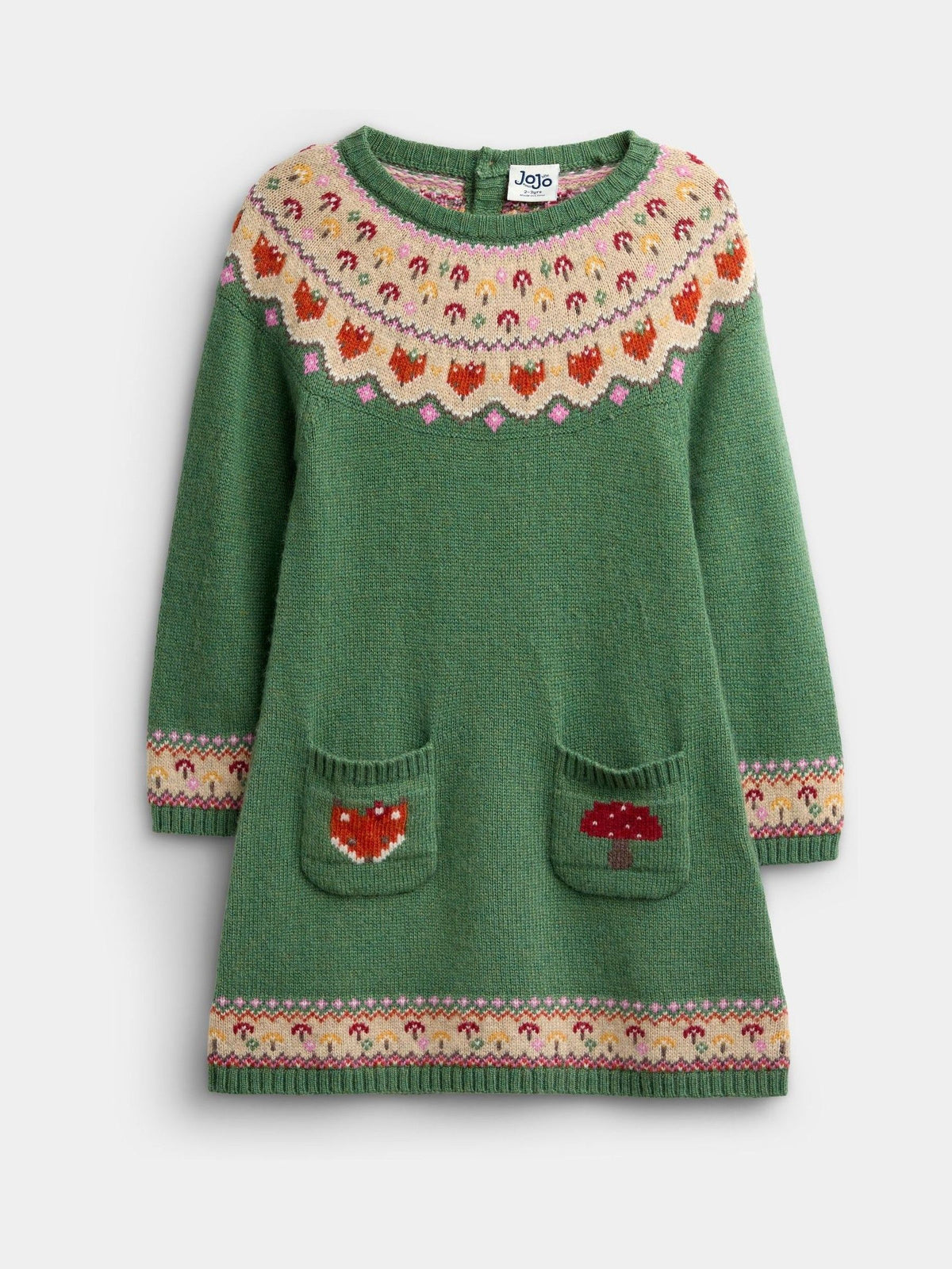 Dsiney Kidz - JoJo Maman Bébé Green Fox & Toadstool Fairisle Knitted Dress image 1