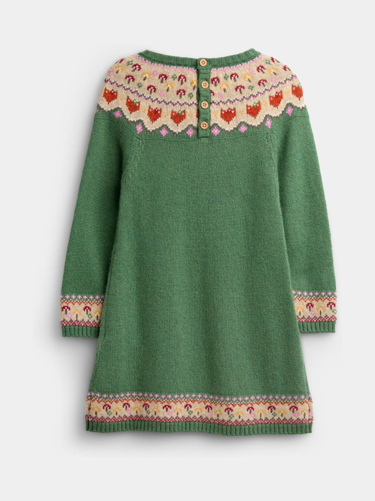 Dsiney Kidz - JoJo Maman Bébé Green Fox & Toadstool Fairisle Knitted Dress image 2