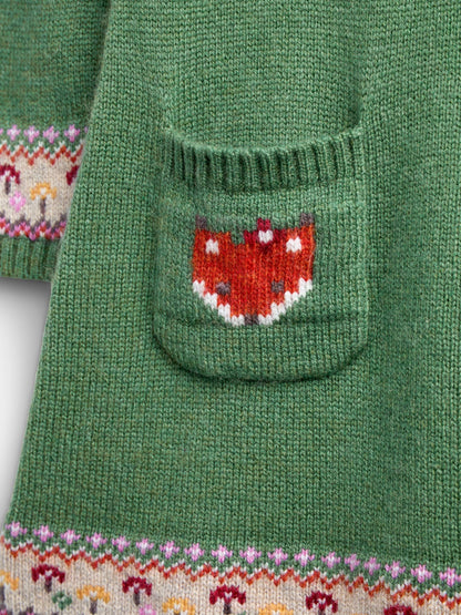 Dsiney Kidz - JoJo Maman Bébé Green Fox & Toadstool Fairisle Knitted Dress image 4