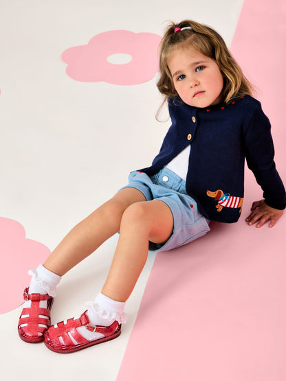 Dsiney Kidz - Jojo Maman Bébé Navy Blue Sausage Dog Appliqué Cotton Cardigan image 2