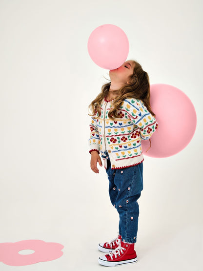 Dsiney Kidz - Jojo Maman Bébé Cream Floral & Hearts Fairisle Oversized Cardigan image 2