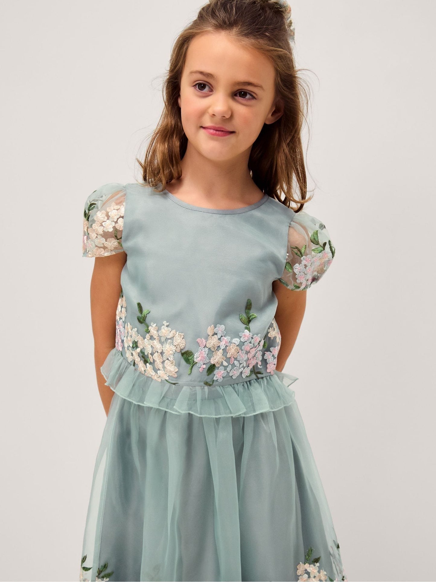 Monsoon Green Floral Embroidered Party Top image 1