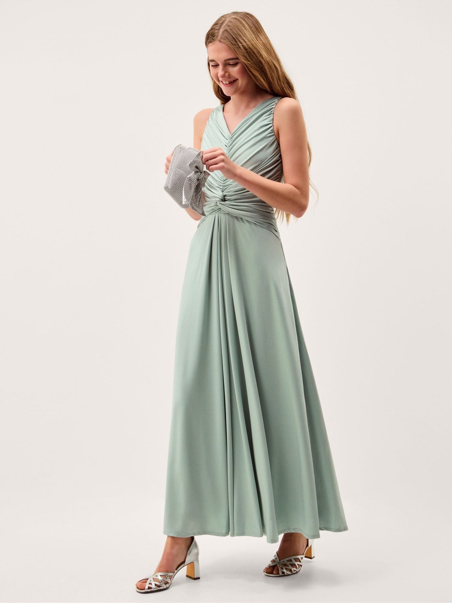 Monsoon Green Skye Ruched Knot Jersey Prom Dress image 1