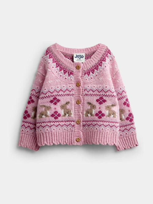 Dsiney Kidz - Jojo Maman Bébé Berry Red Bunny Fairisle Knit Cardigan image 1