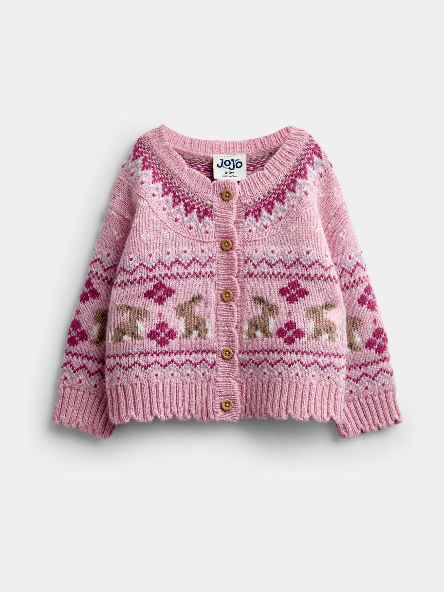 Dsiney Kidz - Jojo Maman Bébé Berry Red Bunny Fairisle Knit Cardigan image 1