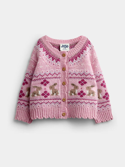 Dsiney Kidz - Jojo Maman Bébé Berry Red Bunny Fairisle Knit Cardigan image 1