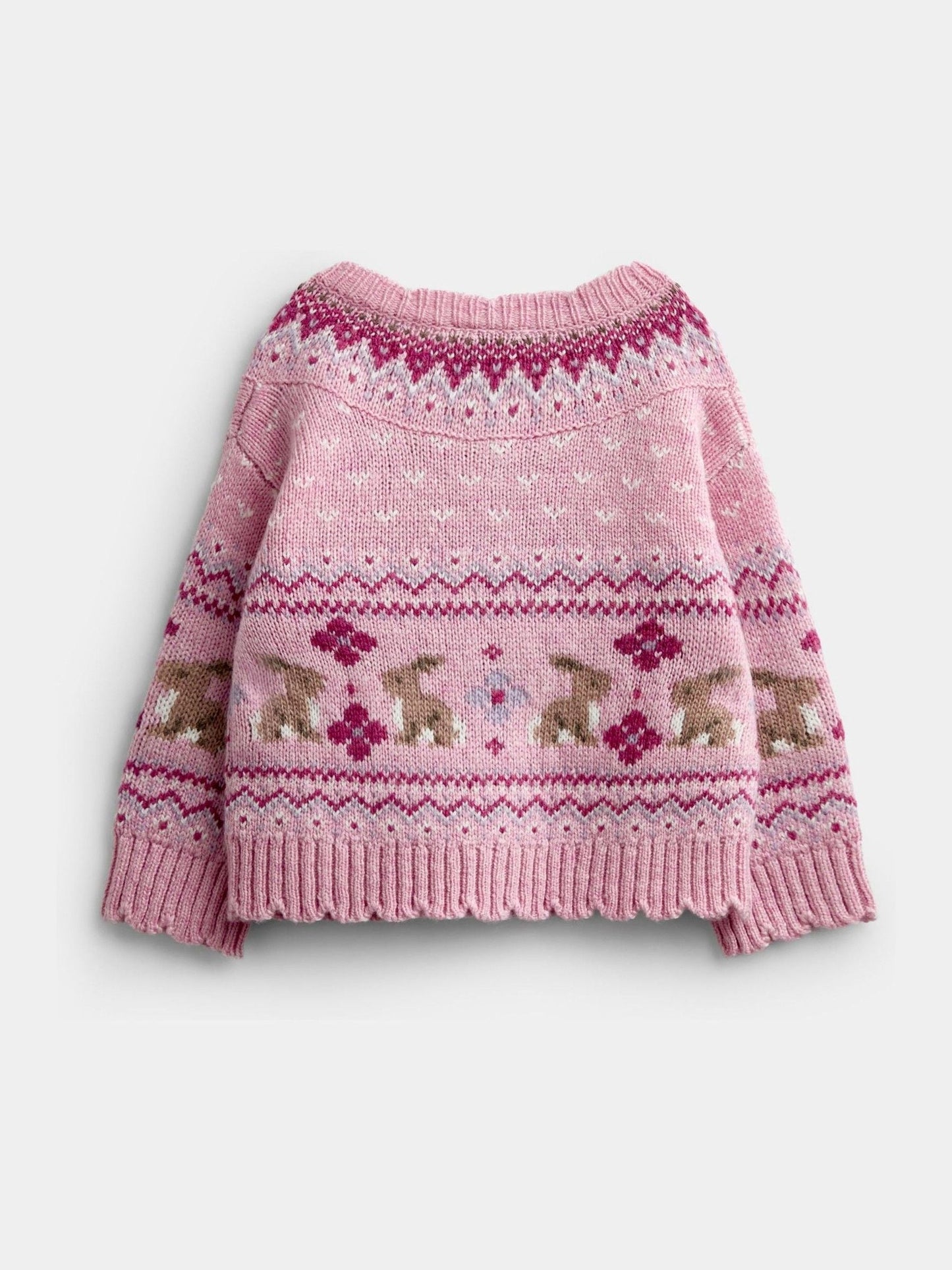Dsiney Kidz - Jojo Maman Bébé Berry Red Bunny Fairisle Knit Cardigan image 2