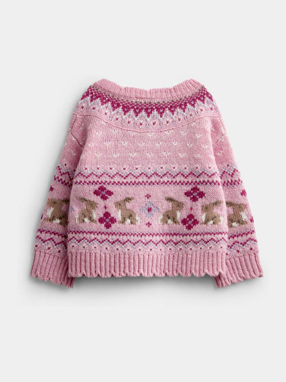Dsiney Kidz - Jojo Maman Bébé Berry Red Bunny Fairisle Knit Cardigan image 2