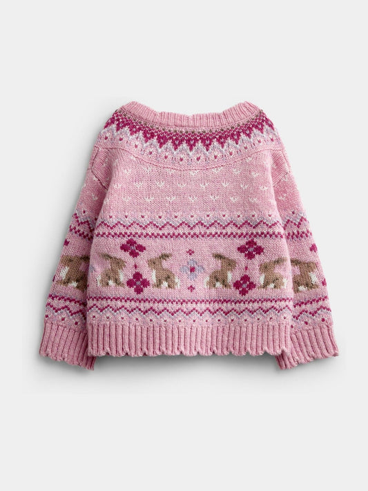 Dsiney Kidz - Jojo Maman Bébé Berry Red Bunny Fairisle Knit Cardigan image 2