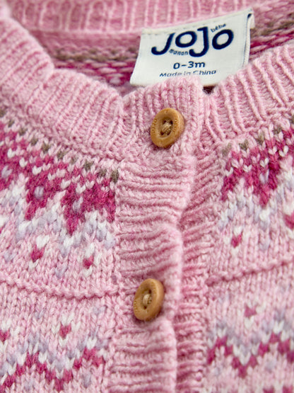 Dsiney Kidz - Jojo Maman Bébé Berry Red Bunny Fairisle Knit Cardigan image 3