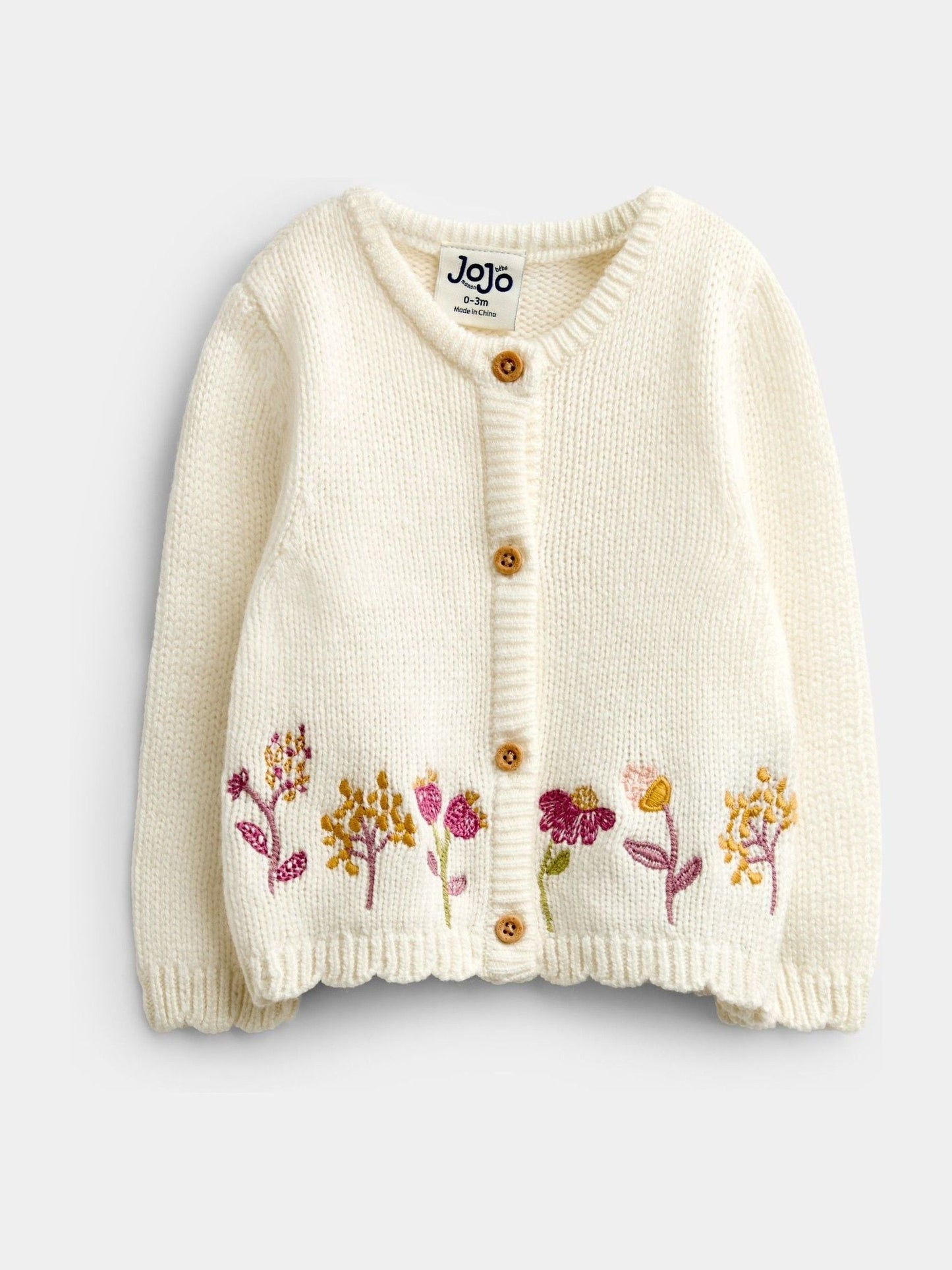 Dsiney Kidz - JoJo Maman Bébé Cream Floral Embroidered Knit Cardigan image 1