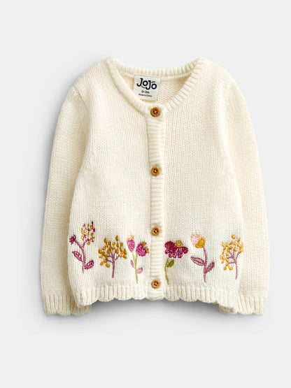 Dsiney Kidz - JoJo Maman Bébé Cream Floral Embroidered Knit Cardigan image 1