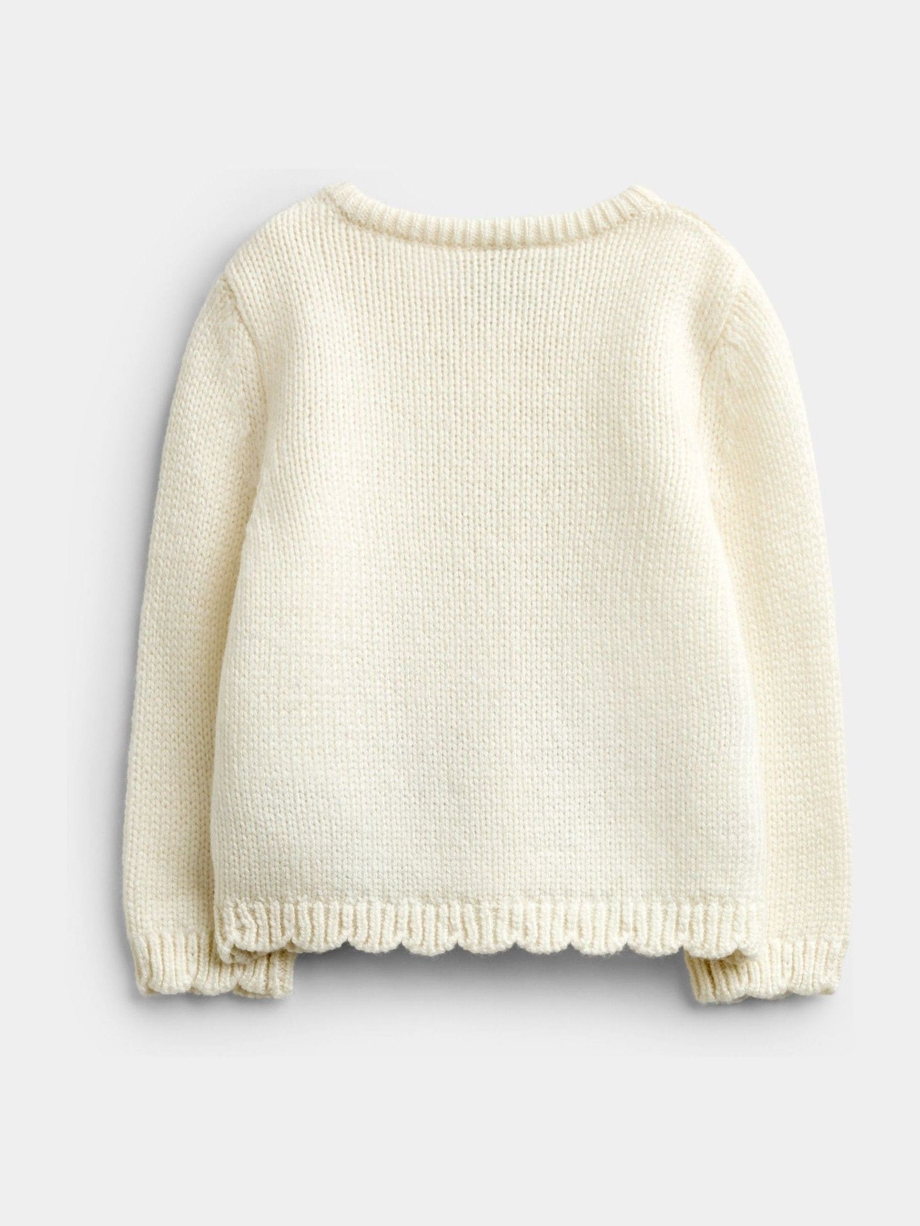 Dsiney Kidz - JoJo Maman Bébé Cream Floral Embroidered Knit Cardigan image 2