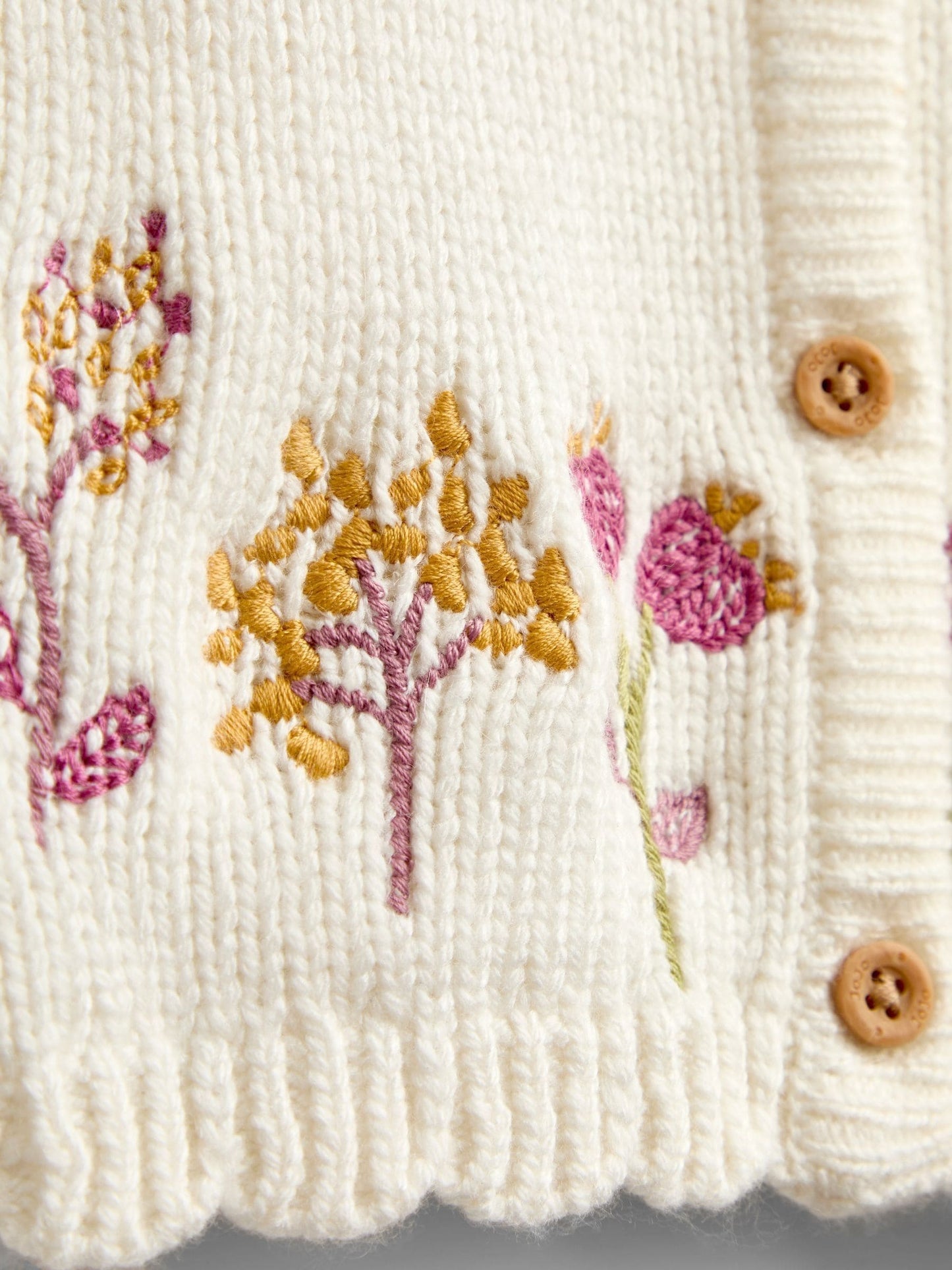 Dsiney Kidz - JoJo Maman Bébé Cream Floral Embroidered Knit Cardigan image 3